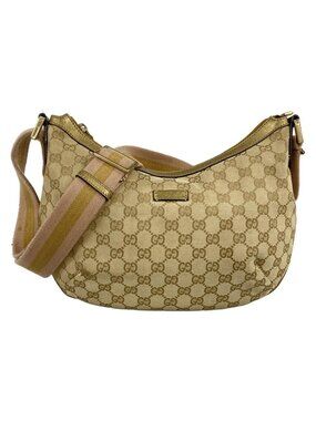 Gucci Shoulder Bag GG Pattern Beige Gold Pink Leather